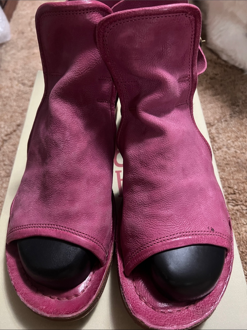 A.S.98 Magenta Leather Open-Toe Slingback Sandals
